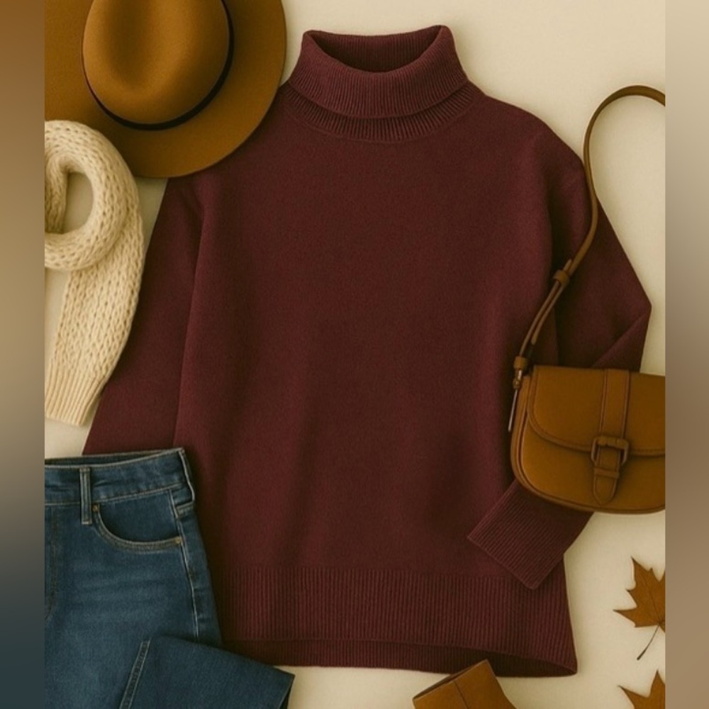 NWT Treasure & Bond Women's Burgundy Knit Turtleneck Sweater Size L
